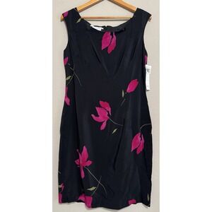 Maggy London Womens Dress 100% SILK 14 Sleeveless Black Floral Lined Careercore